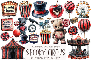 Watercolor Spooky Circus Clipart, an Illustration by OK Design