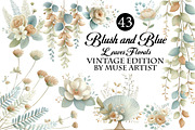 Blush and Blue Leaves Florals, an Illustration by DreamArtGraphic (Thumbnail 1 of 8)