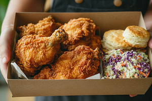 A box of crispy fried chicken, a Photo by Pavel_design