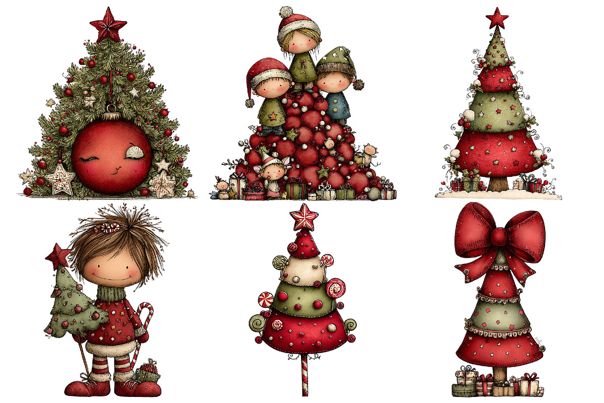 Whimsical Christmas Tree Clipart, an Illustration by Pixels.Craft (Photo 4 of 6)