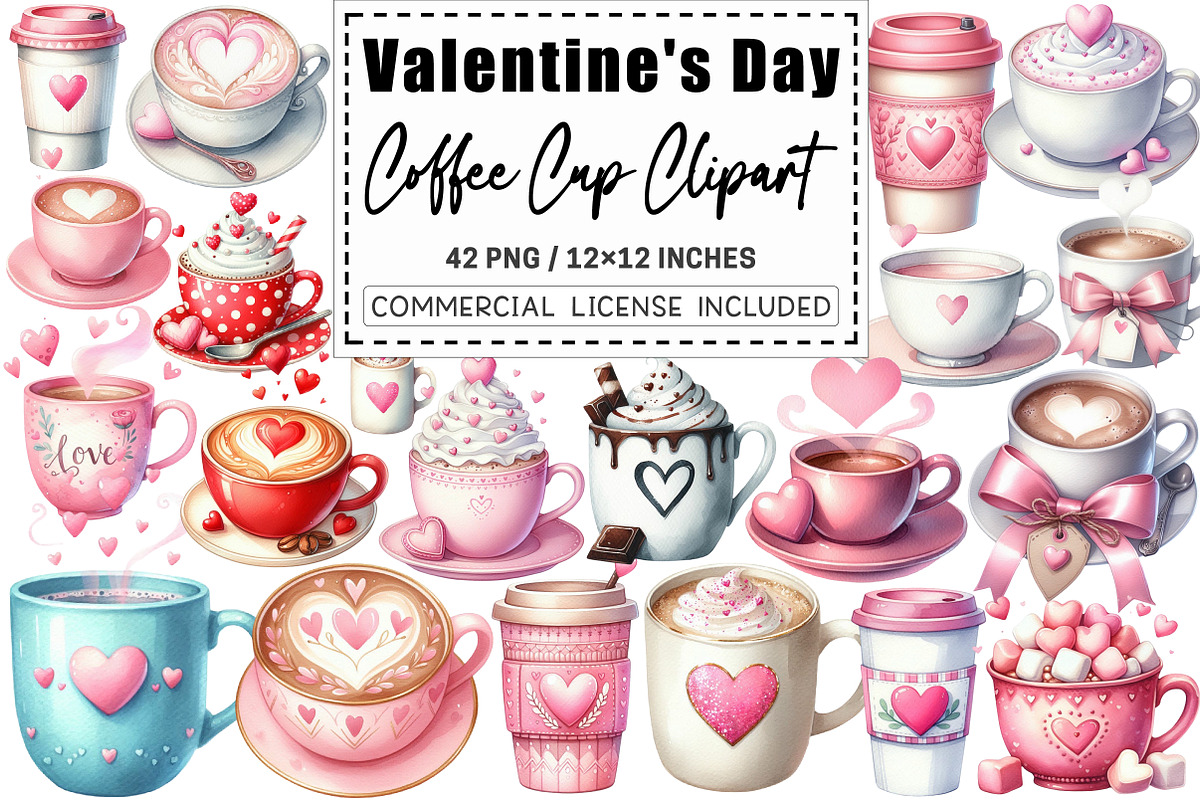 Valentine's Day Coffee Cup Clipart, a Graphic by CitraGraphics (Photo 1 of 4)