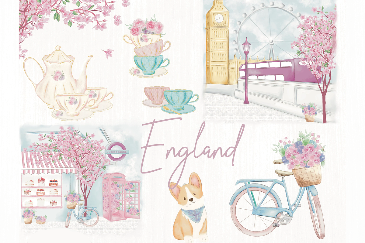 England, London watercolor clipart, an Illustration by Lolytop Studio (Photo 1 of 5)