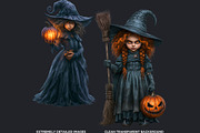 Halloween Little witches Cliparts, a Seasonal Illustration by ThatsDesignArt (Thumbnail 3 of 17)