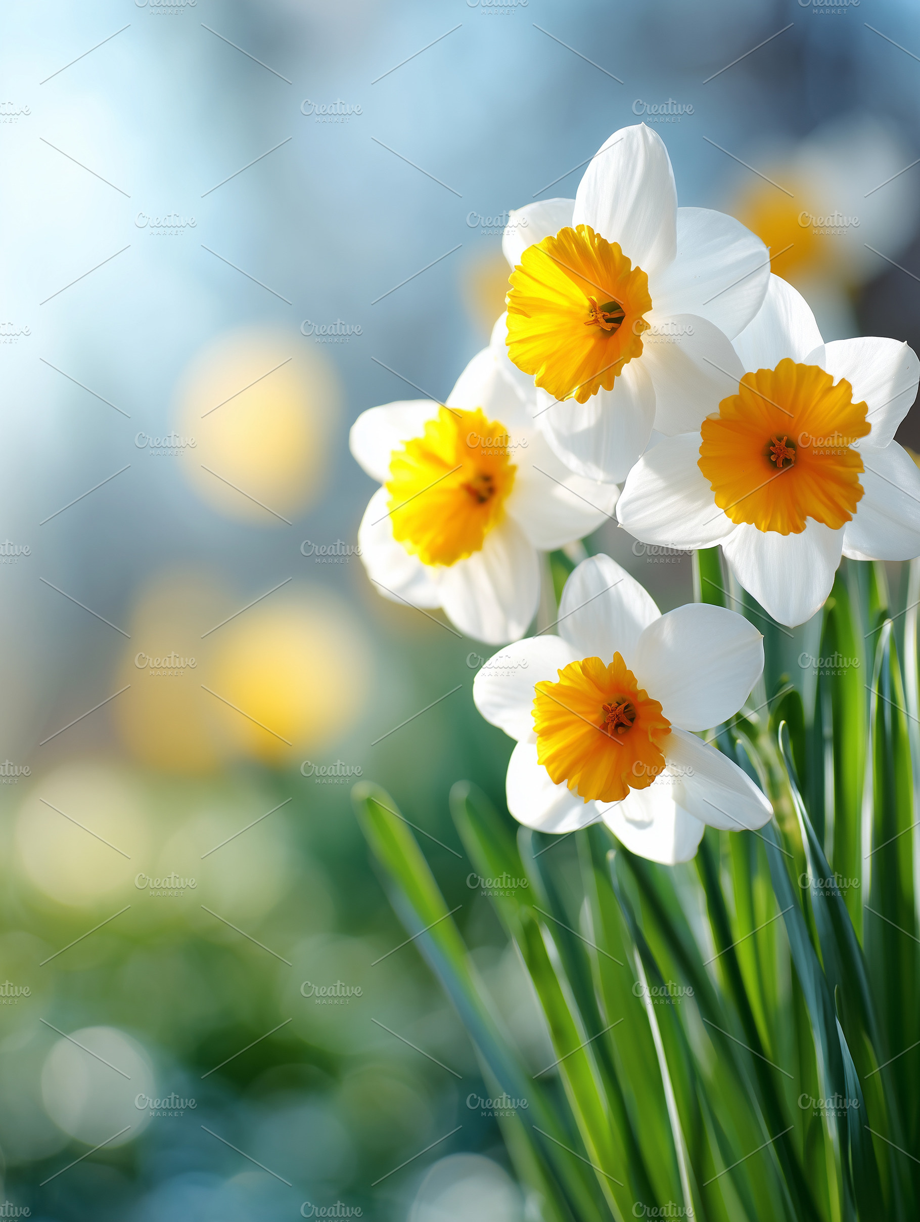 Close up of white yellow daffodils, a Nature Photo by MistyDay