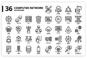 36 Computer Network Icons X 3 Styles