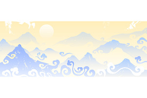 Abstract asian mountain landscape, an Illustration by art PVP - market