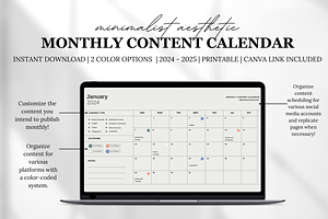 Digital Monthly Content Calendar, a Templates & Theme by AestheticsObsession