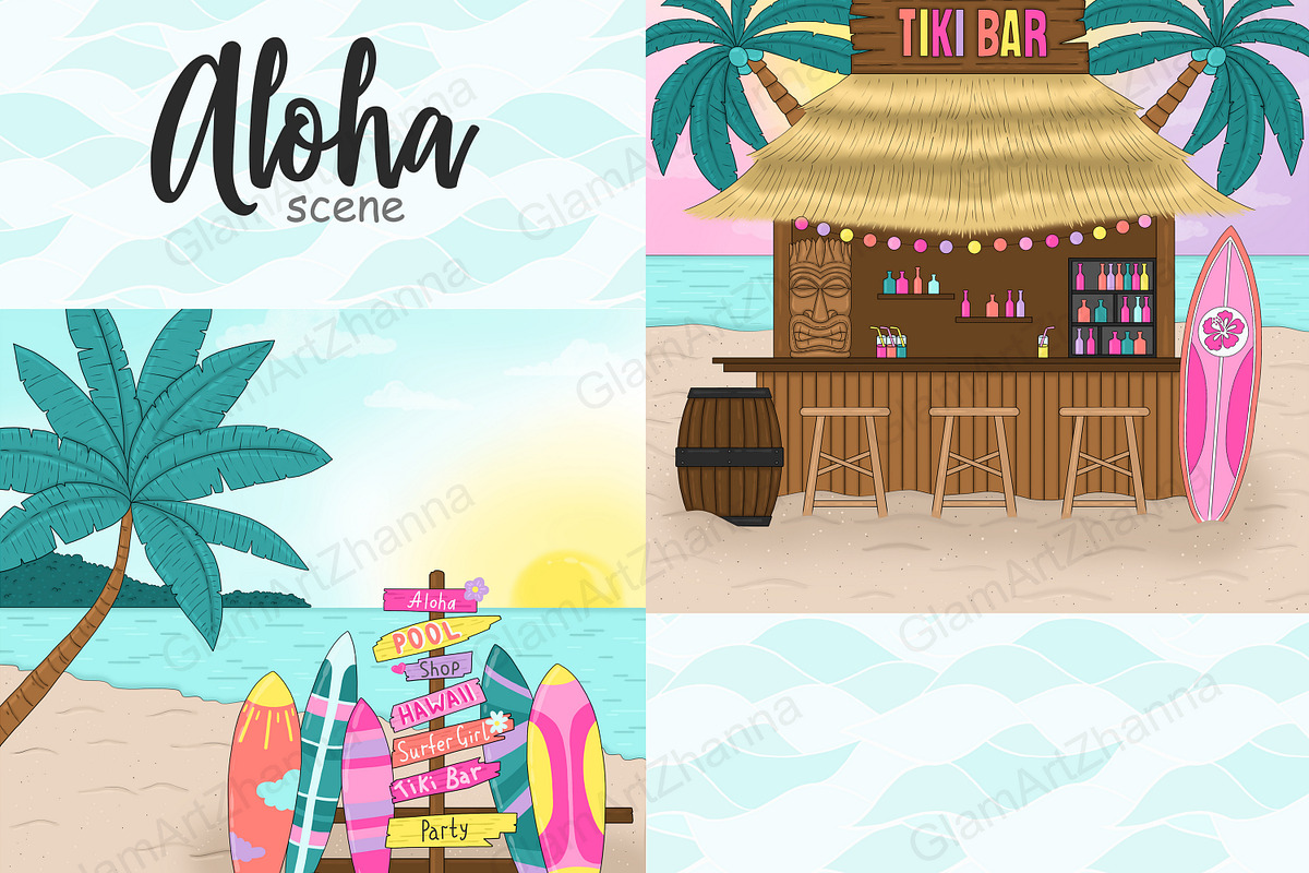 Aloha Clipart Bundle | Tiki Clipart, a Seasonal Illustration by GlamArtZhanna (Photo 1 of 3)