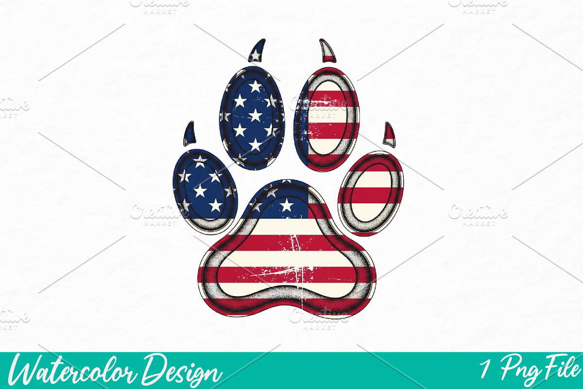 American Flag Dog Paw, an Illustration by Watercolor design (Photo 1 of 3)