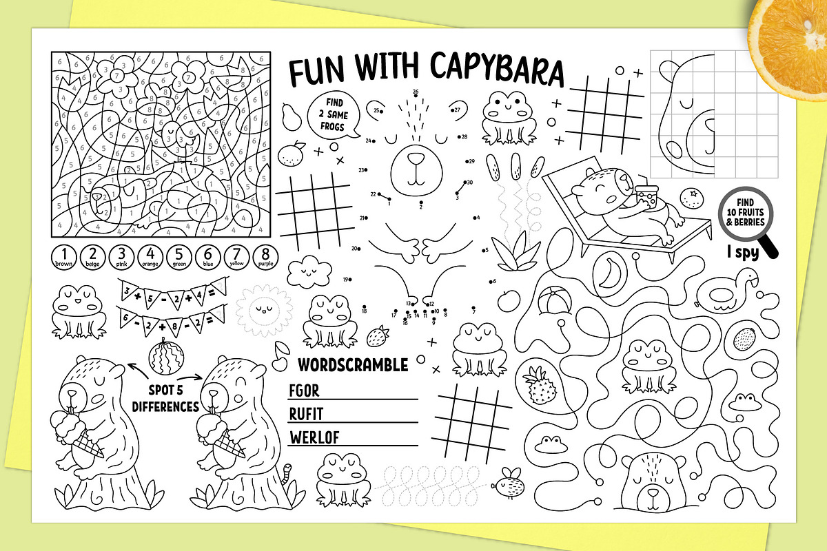 Capybara coloring activity play mats, an Education Illustration by Lexi Claus (Photo 3 of 6)