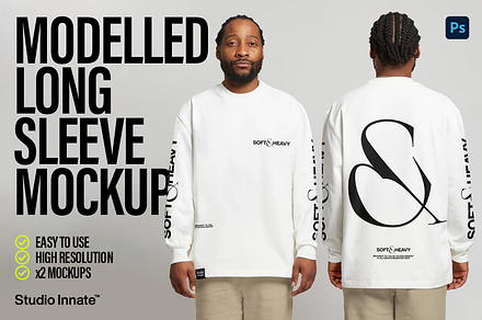 Modelled Long Sleeve T-Shirt Mockup, a Shirt Mockup by Studio Innate