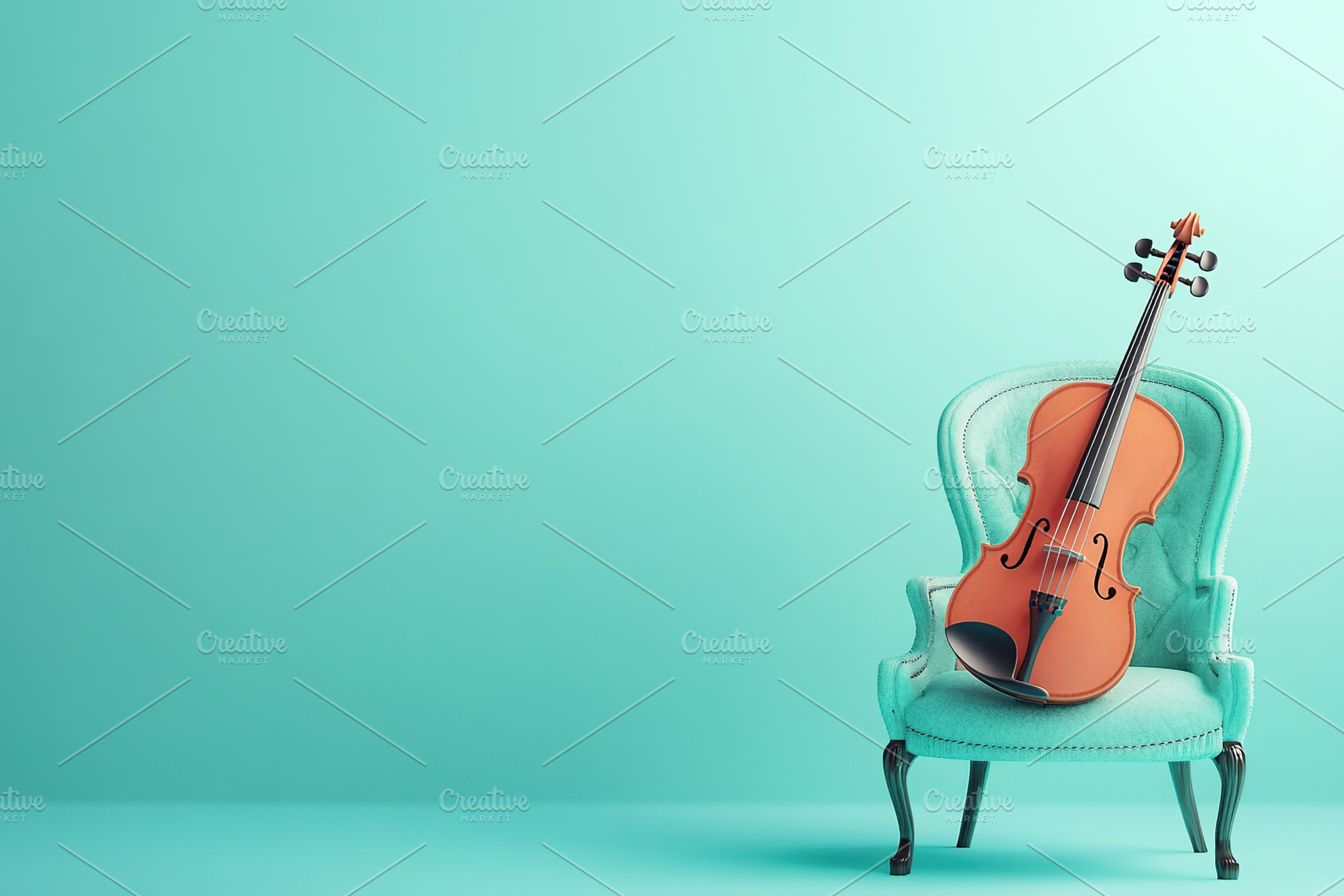 Violin on the chair on mint color background, an Arts & Entertainment Photo by AlyaAnd