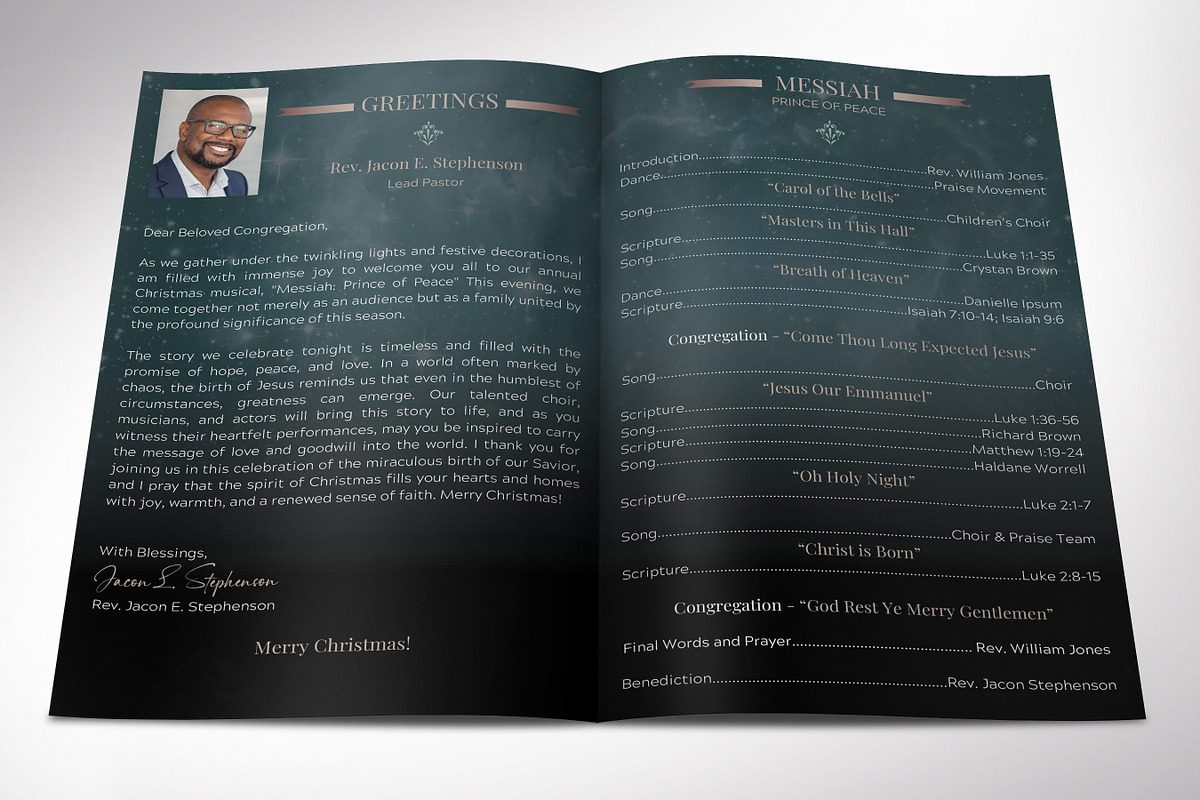 Messiah Christmas Program Canva 4pgs, a Brochure Template by Godserv Designs (Photo 3 of 11)
