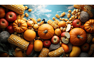 Assorted Autumn Harvest Fruits And