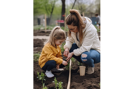 A woman along with a child are