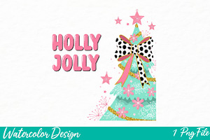 Colorful Glitter Holly Jolly Png, an Illustration by Watercolor design