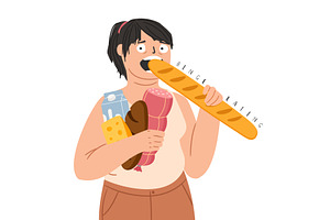 Overweight woman in an attack of, a Food Illustration by Stock-Smart-Start