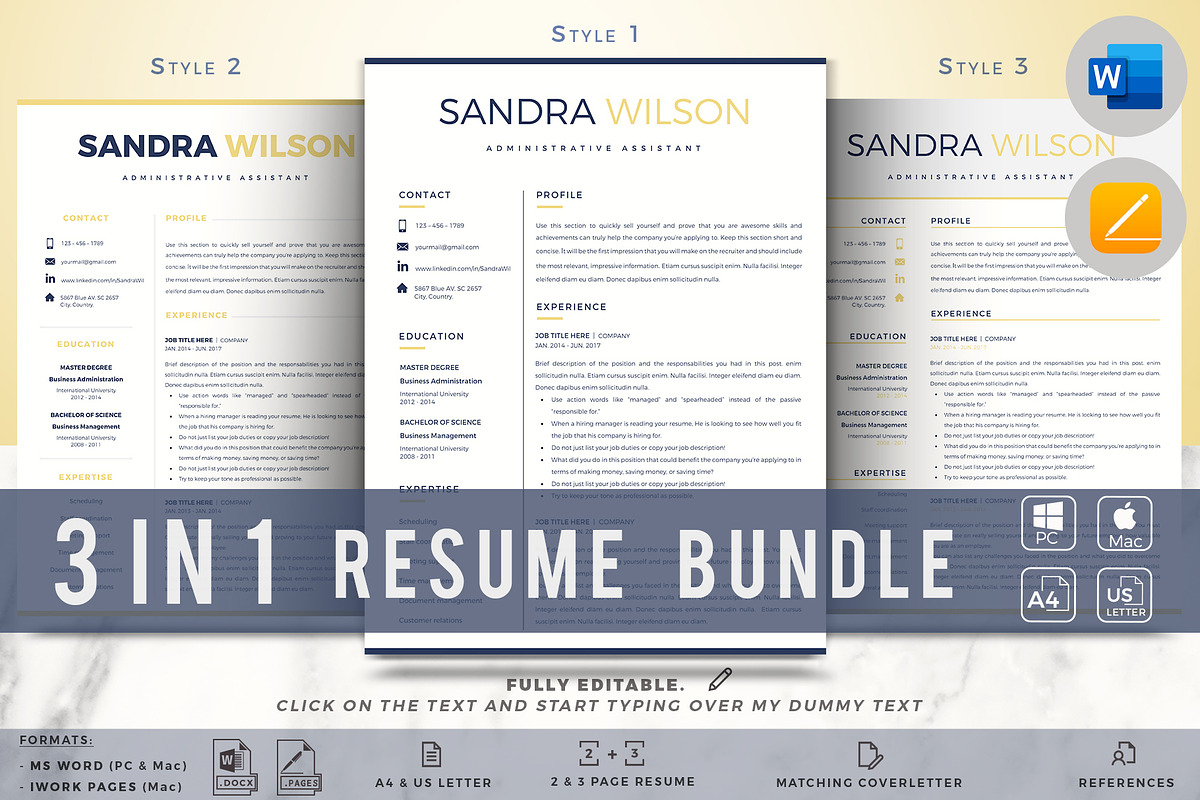 Professional Resume Template Bundle, a Resume Template by HIRED Design Studio (Photo 1 of 13)