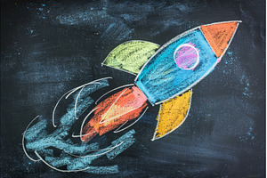 Colorful Rocket Chalk Drawing on, a School & Education Photo by Neirfy