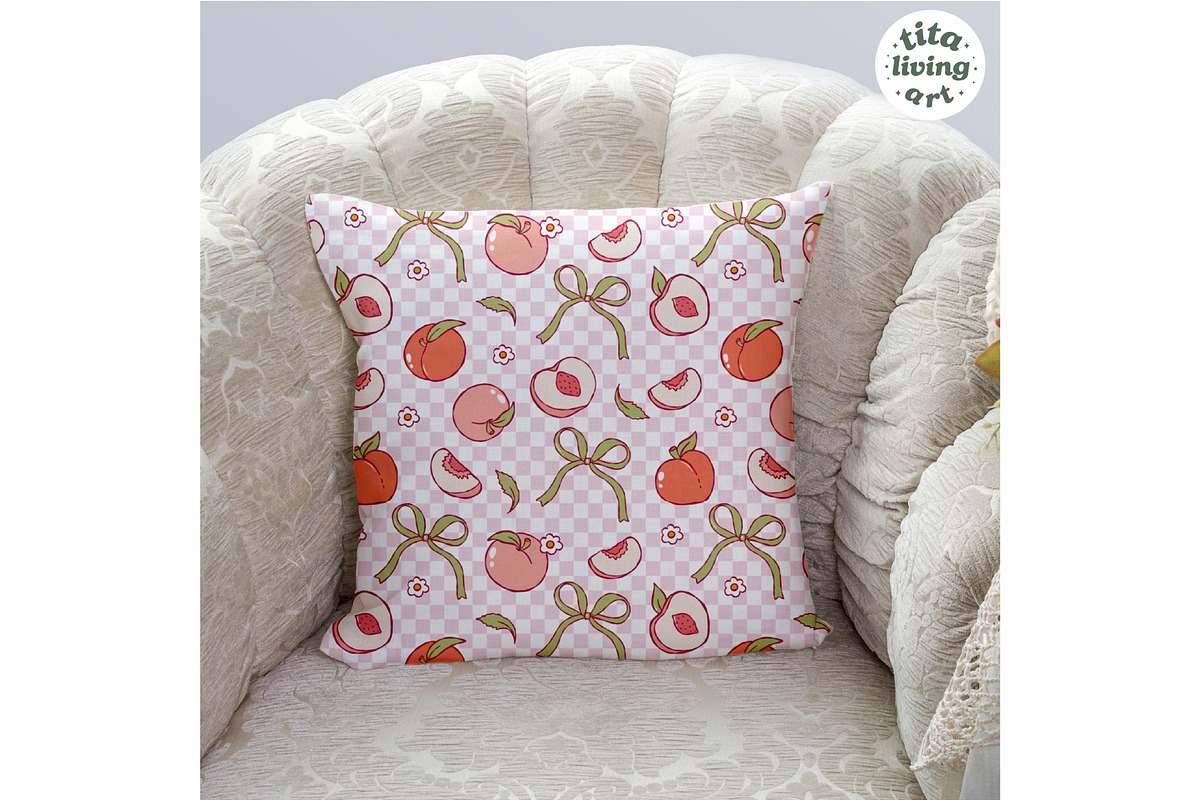 Peach Gingham Seamless Pattern, a Food Illustration by TitaLivingArt (Photo 7 of 10)