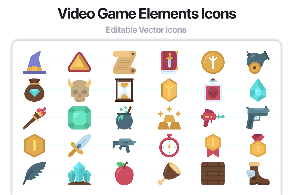 100 Video Game Elements Flat Icons, an Outline Icon by Juicy Icons (Photo 5 of 6)