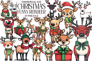 Funny Quirky Christmas Reindeer Clip, an Illustration by Daily.Designs