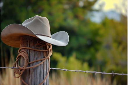 cowboy hat and lasso on a wooden, a Nature Photo by Sergey Kotenev