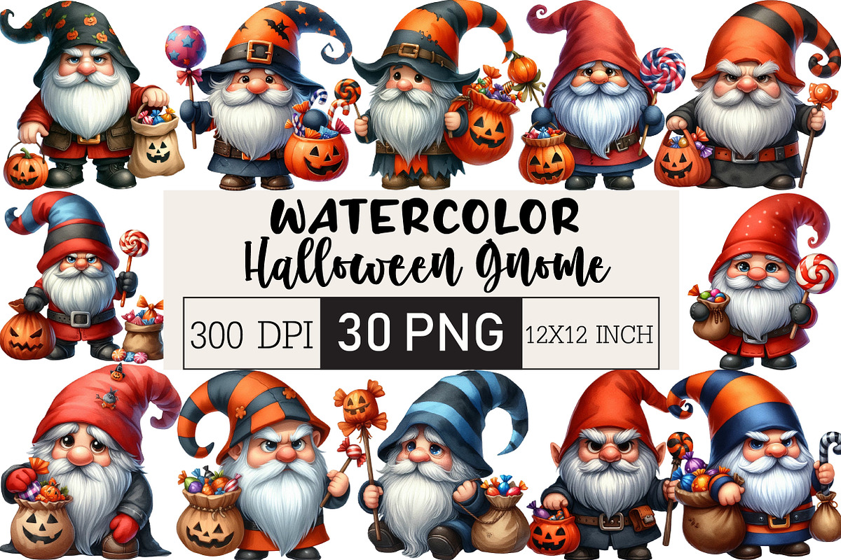 Halloween Gnome Clipart,Png Candy, an Illustration by Black Bird Studio (Photo 1 of 6)