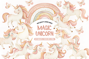 Watercolor Unicorn Clipart, an Illustration by TatiMockup