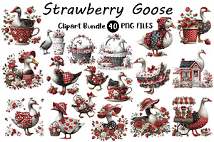 Strawberry Goose Clipart Bundle, an Illustration by Digital Artistic99