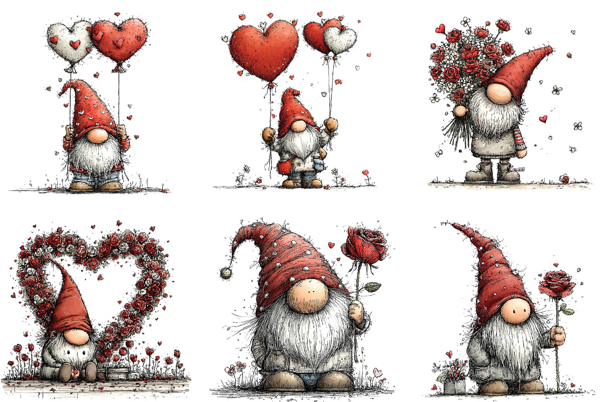 Whimsical Valentine Gnomes Clipart, an Illustration by CraftArtStudio (Photo 3 of 6)