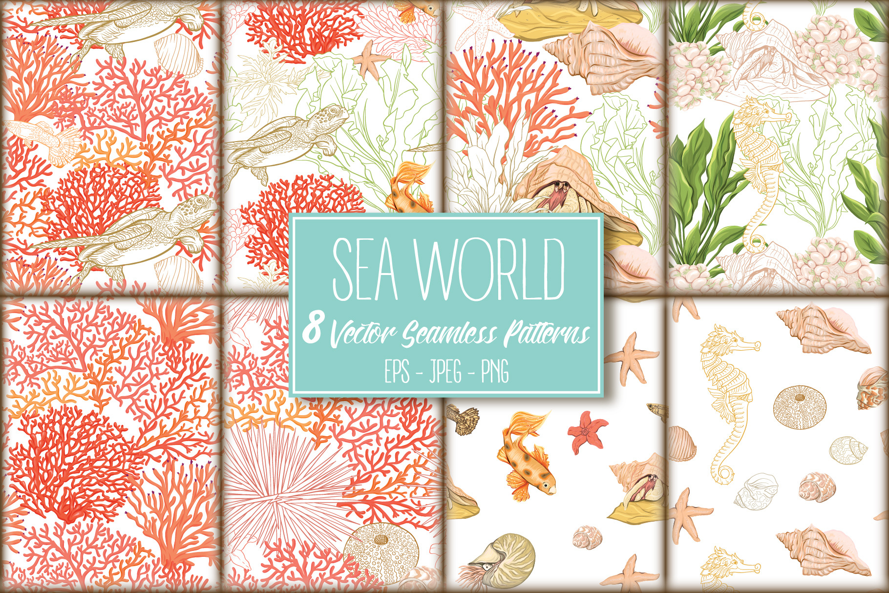 8 Sea World Seamless Patterns, a Pattern Graphic by Elen-Lane