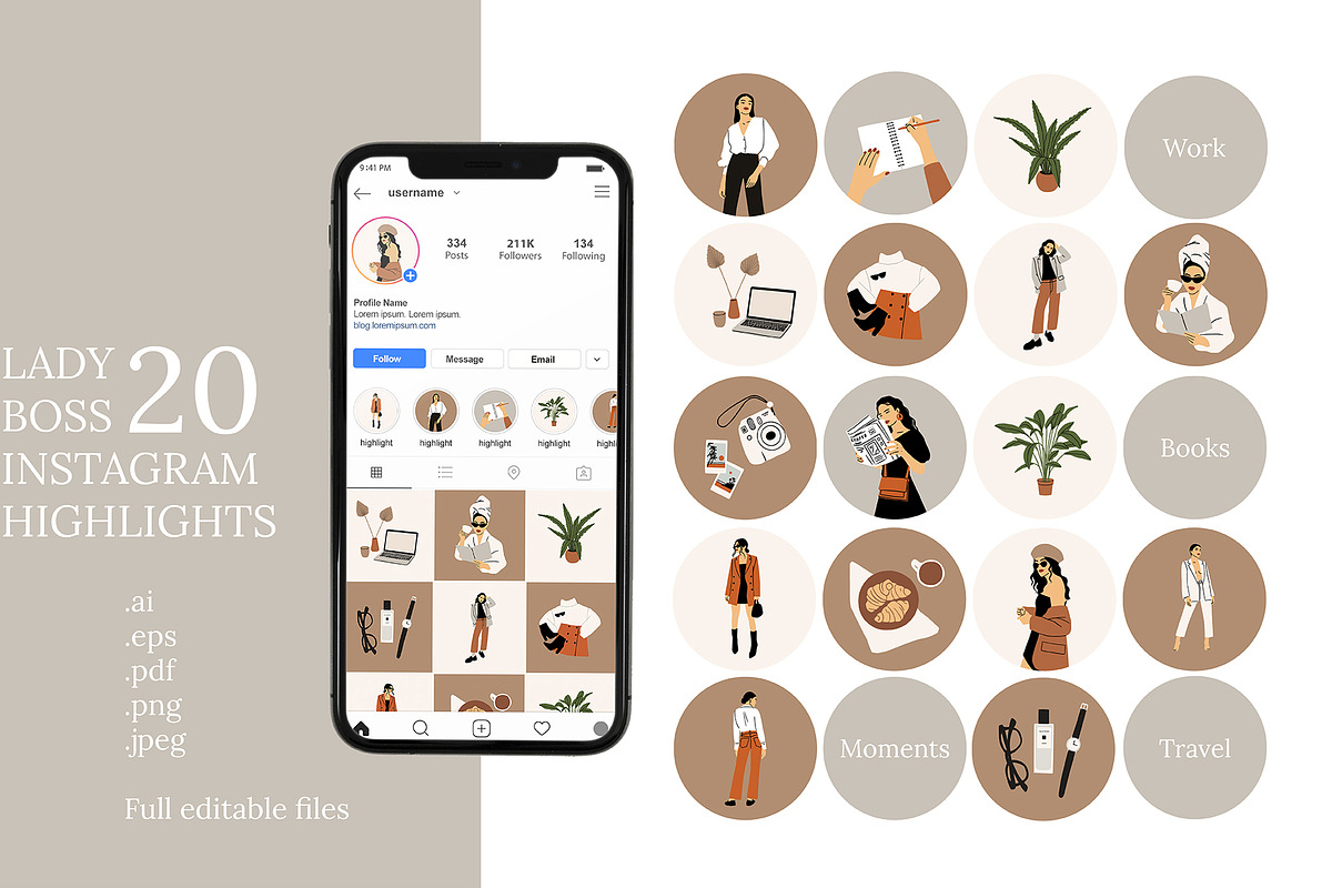 20 Lady Boss Instagram Highligts, a Social Media Template by Katerina Osa (Photo 1 of 3)
