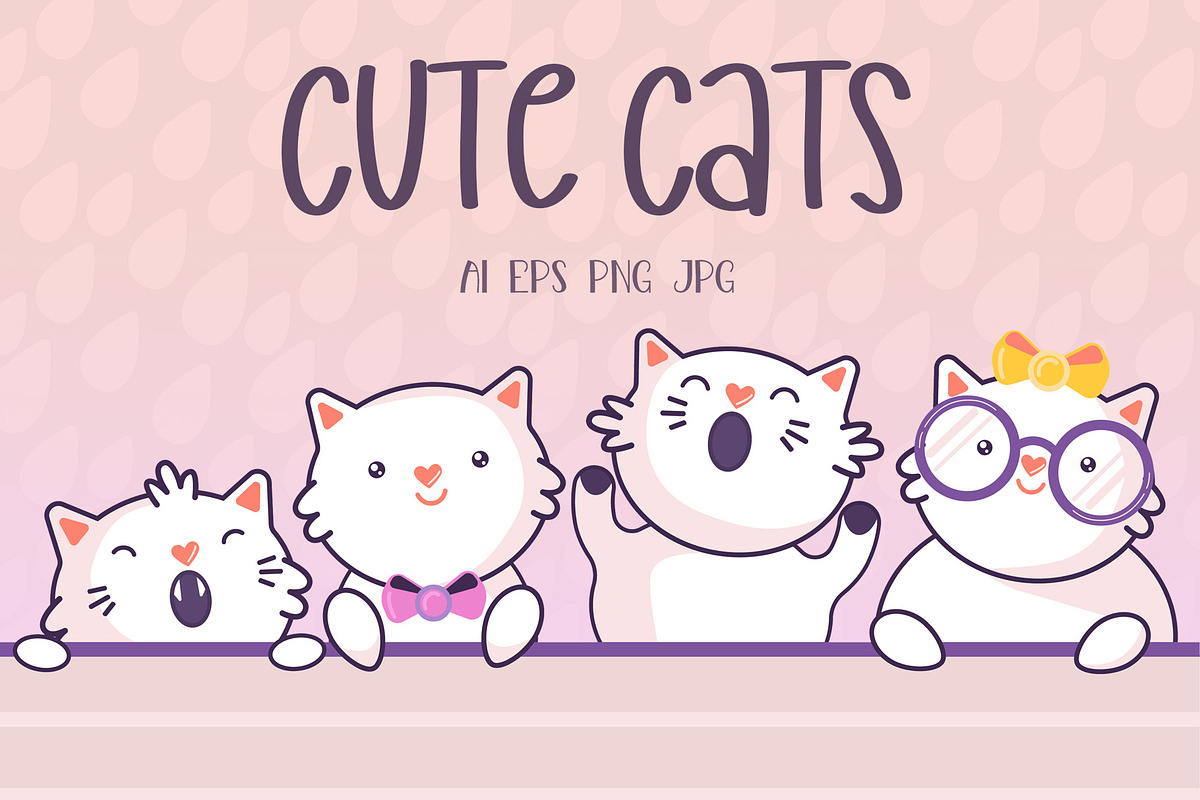 Cute Cats. Vecor Clipart, an Animal Illustration by YuNa (Photo 1 of 8)