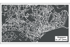 Singapore City Map In Retro Style.