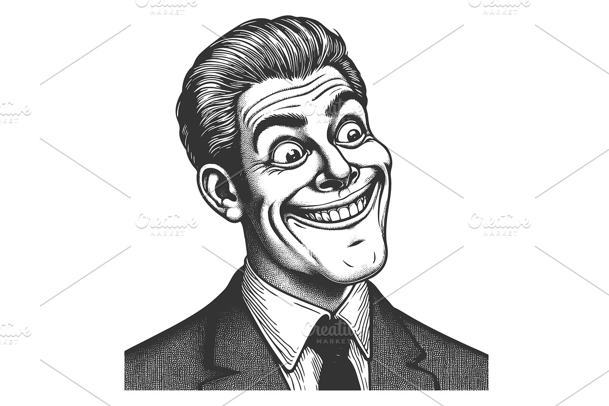Man in Suit with Exaggerated Grin, a Person Illustration by AlexArt