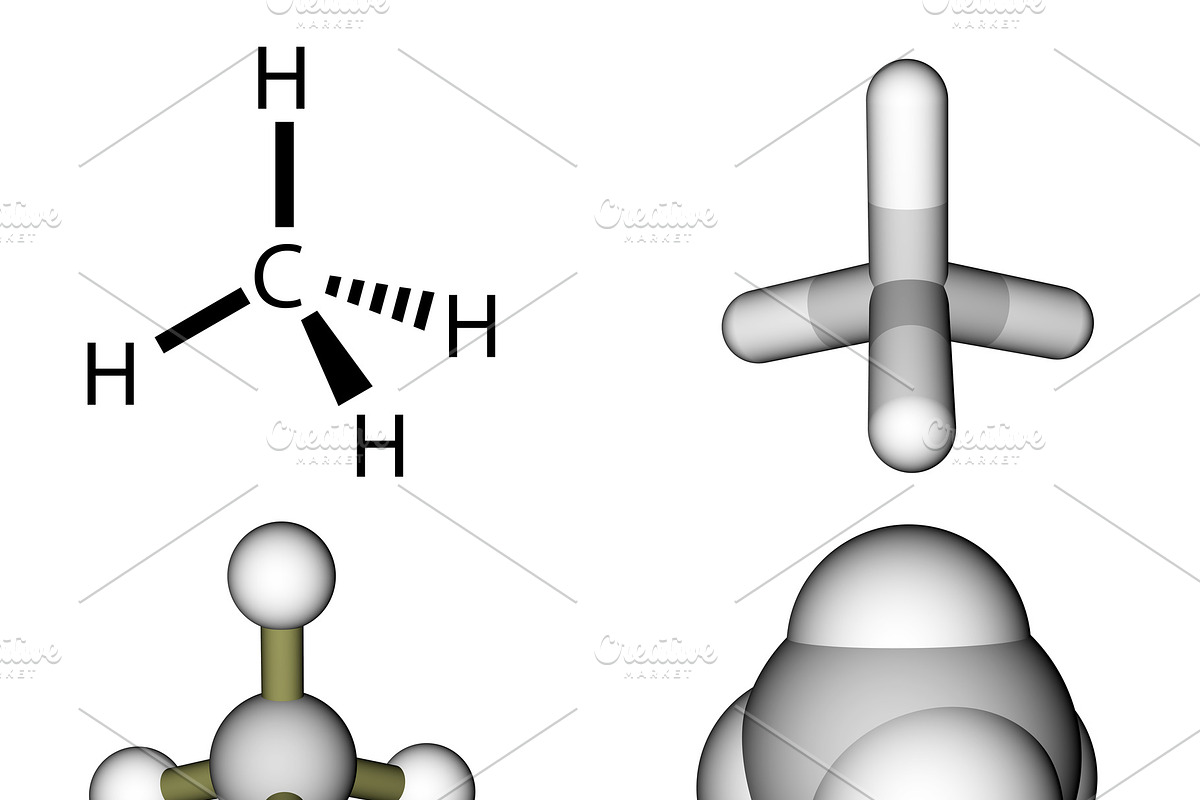 Methane structural formula and molec, a Technology Illustration by Leonid Andronov