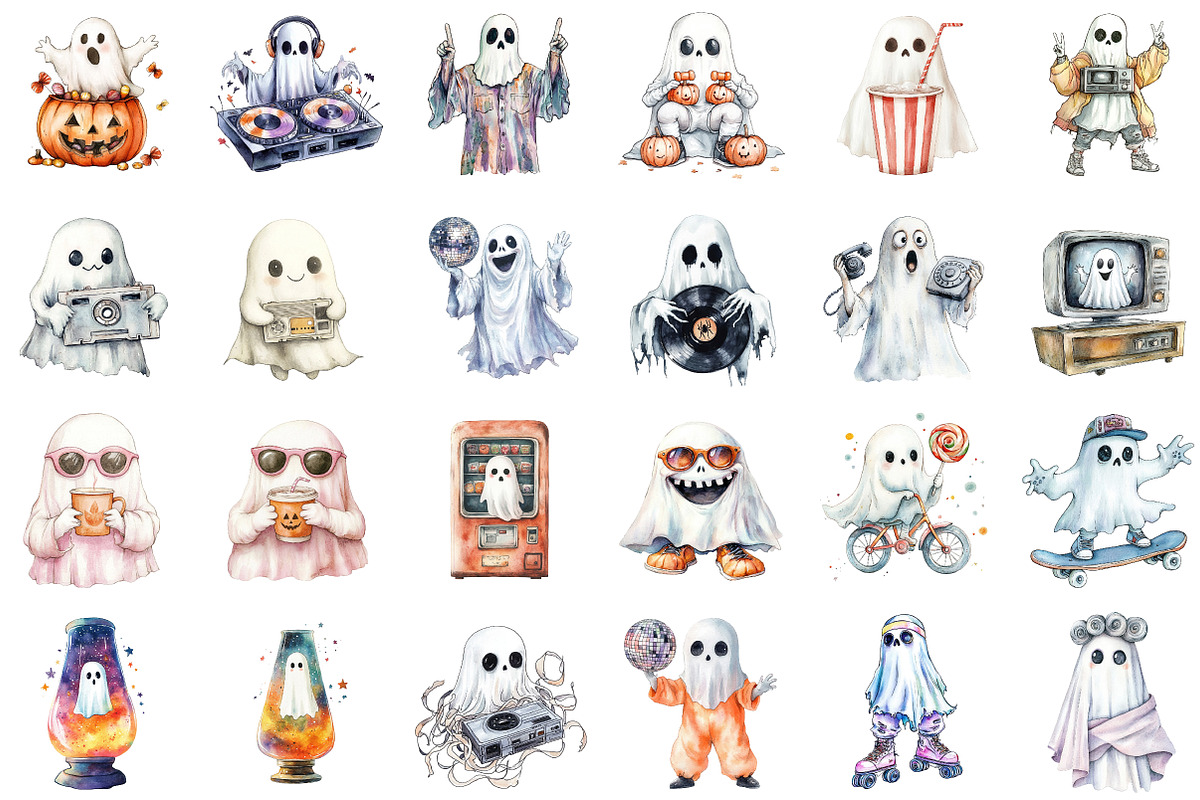 Funny Retro Halloween Ghost Clipart, an Illustration by Sublimation Artist (Photo 2 of 6)