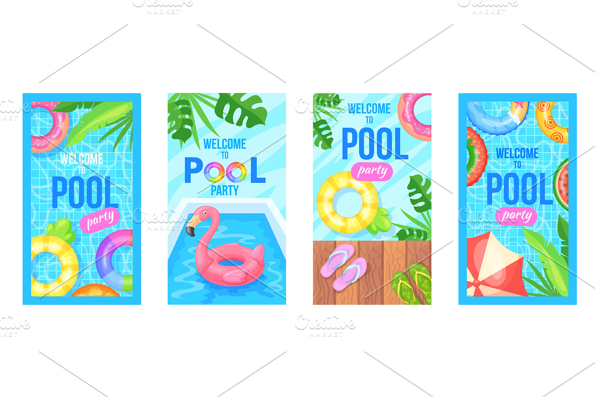 Pool party cards. Poolside summer, an Object Illustration by Stock-Smart-Start