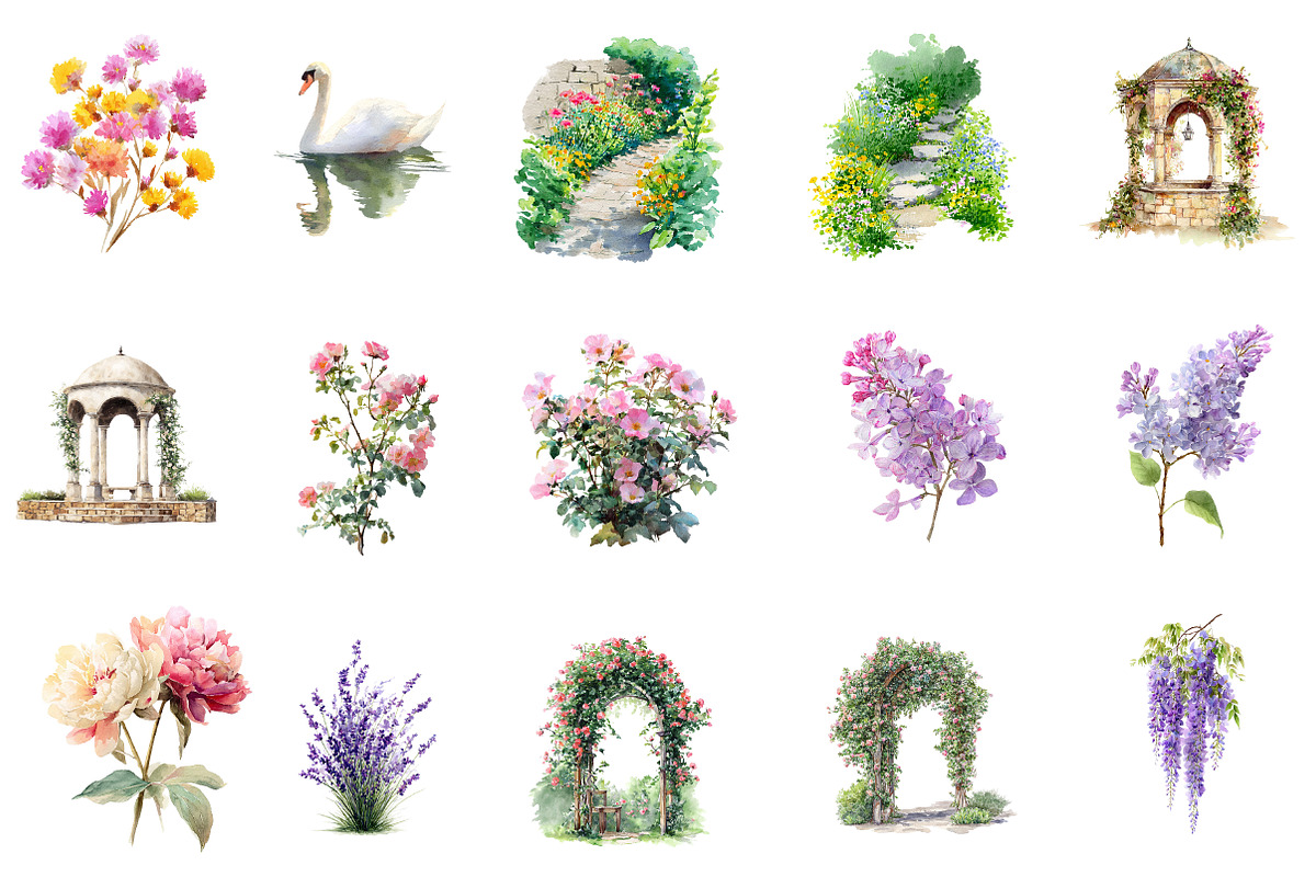 Watercolor Garden clipart, an Illustration by Designworld (Photo 4 of 5)