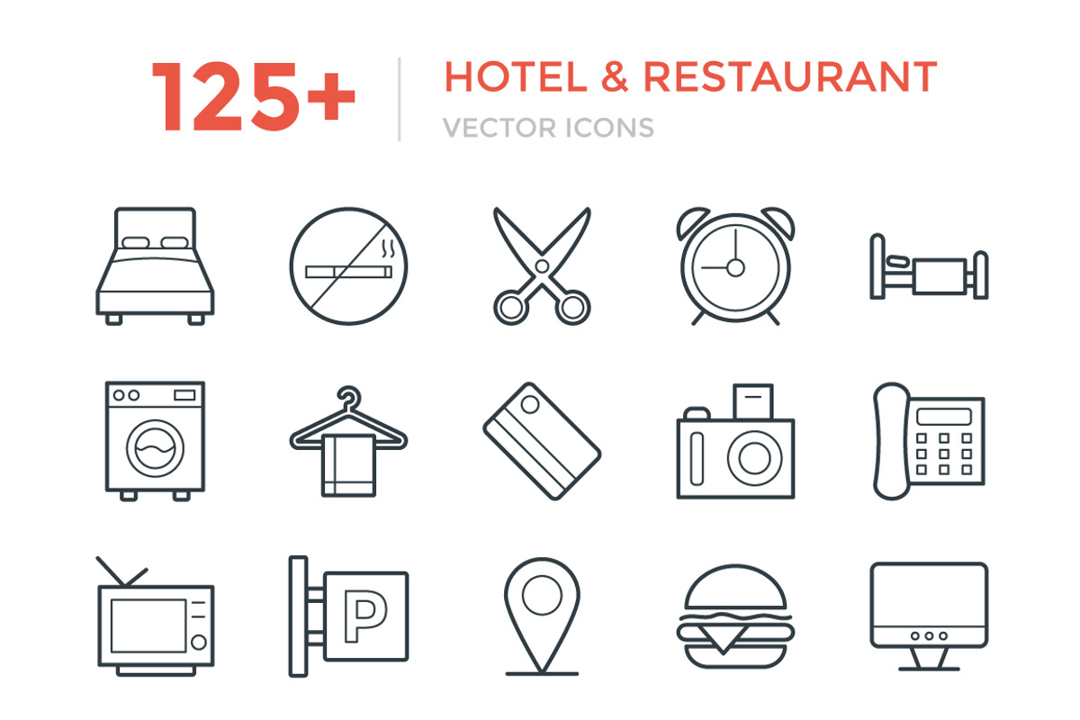 125+ Hotel and Restaurant Icons, an Outline Icon by Vectors Market (Photo 1 of 3)