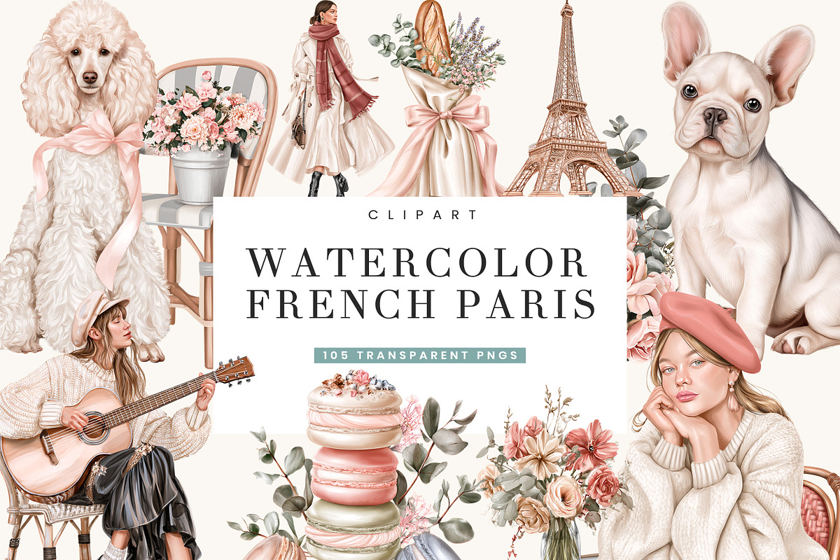 Watercolor French Paris Clipart, an Object Illustration by BusyDaydesign (Photo 1 of 9)