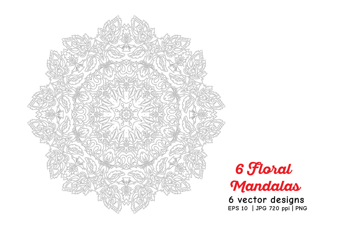 6 Floral Mandalas, a Decorative Illustration by Elen-Lane (Photo 5 of 5)
