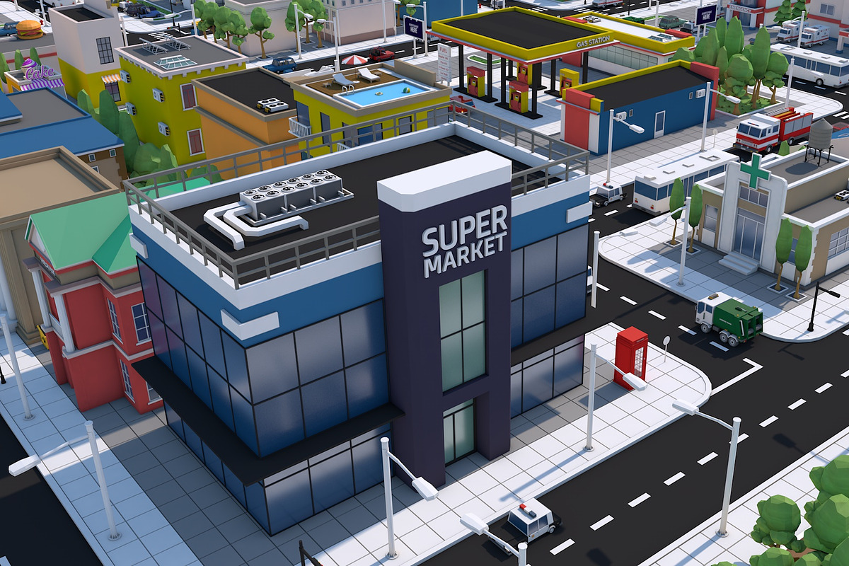 Low Poly City Town Pack, an Architecture 3D Model by multimedia4ds (Photo 28 of 41)