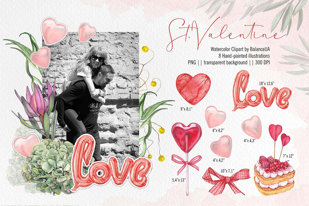 Floral Watercolor clipart, Love, a Decorative Illustration by BalanceUA (Photo 3 of 12)
