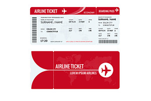 Airline Ticket Or Boarding Pass For Traveling By Plane Isolated On White. Vector Illustration.