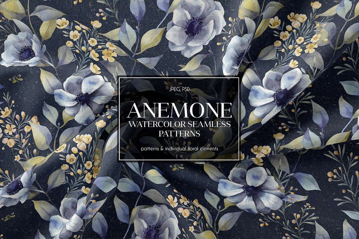 ANEMONE watercolor patterns set, a Pattern Graphic by Anastasia Koba (Photo 1 of 10)
