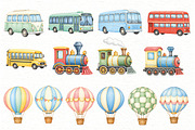 Watercolor Transportation Clipart, a Transportation Illustration by Villa 11 Estudio (Thumbnail 4 of 8)