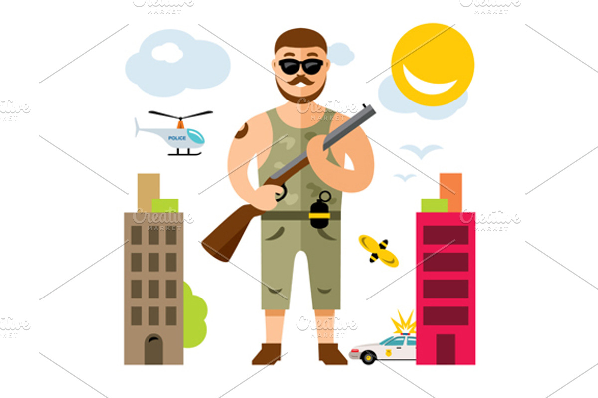 Gunman with rifle, an Illustration by Steinar Logo | Creative Market