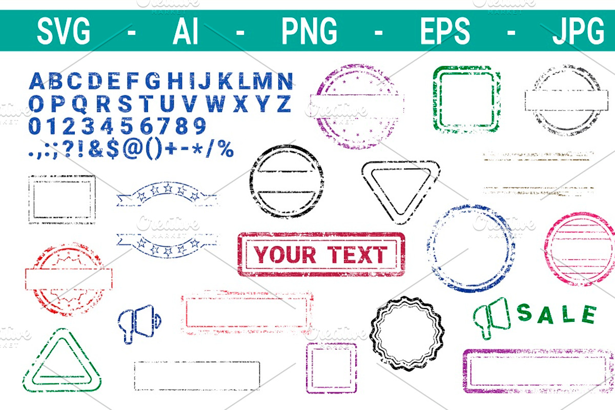 Grungy Letters and Frames for Stamps, a Texture Graphic by Watercolor_Vector Graphic (Photo 1 of 2)